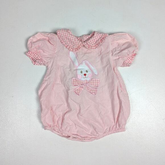 Vtg Alexis Bubble Romper Easter Baby Girls Sz 6m Pink Bunny Spring Outfit Cute - Picture 1 of 4